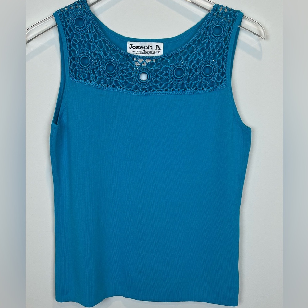 Joseph A Knit Sleevless Top Turquoise with Crochet Detail Sz L